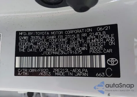 2022 Toyota Corolla Le z USA, uszkodzony, nr VIN JTDEPMAE3NJ191675